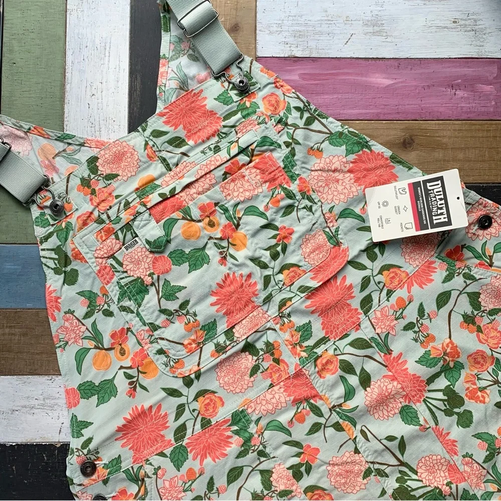 NWT Duluth XXL x31L Heirloom Gardening Bib Overalls Mint Summer Dahlia Bibs Farm - Picture 7 of 9